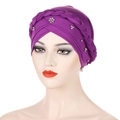 Dark purple milk silk turban with twisted braid and silver bead accents - Purple with Silver Beads