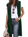 Dettaglio del cardigan lungo senza maniche in maglia verde scuro e trama del tessuto - S / Verde