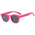 Occhiali da sole retrò tondi rosa acceso con lenti grigie e rivetti metallici - Montatura Rosso Rosa Lenti Grigie