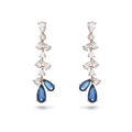 Elegant rose gold drop earrings with white crystals and deep blue pear-shaped gems - No.3 (Blue Waterdrop/Rose Gold)