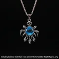 Pendente teschio con artigli e occhio blu su catena lunga in acciaio inossidabile - Mano di Teschio Malocchio Blu