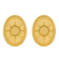 Golden oval stud earrings featuring sunburst relief and hammered texture pattern - 18K Gold Plated Sun Embossed (4819)