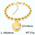 Golden heart pendant bead chain bracelet with dimensions 27x19mm and 195x6mm sizing - Gold Bracelet (KB167288-Z)
