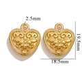Golden heart pendant with floral relief engraving for DIY jewelry making 19.5mm - Embossed Heart Flower 597 / Gold