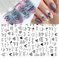 3D heart and letter nail stickers style F636 with black and white cartoon designs - F636 (Bare Sheet)
