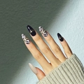 Almond shaped press-on nails featuring leopard print with gold metallic stripes - Leopard Black Gold - Glue Style (Y-493)