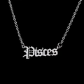 Detailed macro view of the silver Pisces gothic letter pendant on a sleek O-chain link - Pisces-Silver