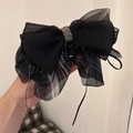 Elegant black layered chiffon bow hair claw with sparkling silver rhinestones - Ponytail Claw Clip / Ink Wash Painting Print Bow