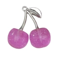DIY cherry pendant in shiny purple resin with silver metal leaves for jewelry making - 1Pc White K Transparent Rose Pink Glitter Resin 3D Cherry (30x28mm)