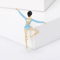 Elegant ballet dancer brooch with blue enamel and gold finish on minimalist white pedestal - Ballet Girl / Blue