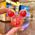 Macro view of Mickey-shaped liquid keychain with red beads and colorful star sequins - Luminous Bubble Bead Mickey Head / 1 Piece (Without Keychain) / Red