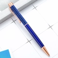 Blue and rose gold metal ballpoint pen with sparkling glitter quicksand barrel - Transparent Blue