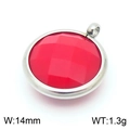 Red birthstone charm pendant with 14mm width and polished stainless steel bezel - Silver Round Red Gem Style (KLJ8251-Z)