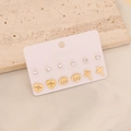 Set di 6 paia di orecchini a perno in acciaio inox dorato con motivi cuore e croce - Stile Croce Occhio ECG (1#)