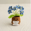 Blue crocheted potted flower doll with emotional support card for desktop decor - Forget-Me-Not Blue