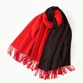 Two-tone reversible red and dark grey faux rabbit fur scarf with tassel fringe - Red Black