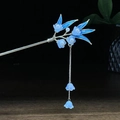 Silberne Maiglöckchen Haarnadel mit blauer Quaste und Perlen für Hanfu-Stil - Blaue Maiglöckchen Künstliche Perle Quaste (0520)