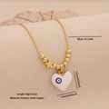 Collier doré en acier inoxydable avec pendentif cœur émaillé blanc et motif œil protecteur - Blanc