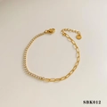 Gold-plated mixed chain bracelet with white cubic zirconia tennis and paperclip link styles - Stainless Steel/Zirconia / Gold Splice Paperclip Style (SBK012)
