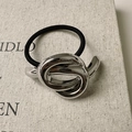 Minimalist silver metallic knot hair tie with sleek black elastic band for women - Twisted Knot / Silver