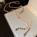 Elegante collana a Y in acciaio inossidabile con perle bicolore rosa e bronzo e cristalli - Stile Nappa in Cristallo Perla Con Strass Champagne / Perla da 6-10 mm