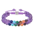 Double-layer purple bead bracelet with seven chakra stones and tree of life charm - Natural Amethyst Bracelet