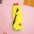 Cute yellow shrimp tail plush pencil case with embroidered facial expression - Yellow