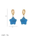 Detail shot of turquoise star charm hoop earrings with 3.9cm length measurements - Star Earrings (A2-01) / Blue