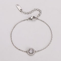 Polished stainless steel bracelet and stud earrings set with round zircon stones - Bracelet / Steel