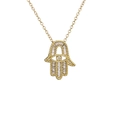 Collier Main de Fatma dorée avec pendentif œil maléfique en zircon sur fond blanc - Or - Micro-pavé de Zircone Hamsa (CB00288CX)