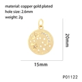 Detailed measurement of gold-plated celestial tarot pendant with size and weight specs - Moon & Star Medallion (P01122)