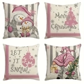 Set of 4 Christmas pillow covers in pink and grey featuring snowmen and gnomes - Pink Grey Gnome