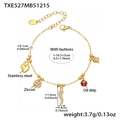 Détail du bracelet en acier inoxydable doré avec charms en zircon et chaîne réglable 16,5+5cm - 16+5cm