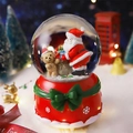 Boîte à musique boule à neige de Noël avec Père Noël et ours sur socle rouge - 2021 Ours / Moyen 80# LED Lumière+Musique