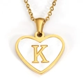 Gold heart pendant necklace with letter K and white shell inlay for women - Letter K - Gold Heart White Shell
