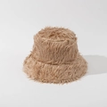 Detailansicht des plüschigen khakifarbenen Kunstfells der warmen Winter-Fischerhut-Textur - 56-60cm / Khaki