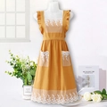 Ginger yellow cotton apron with white lace embroidery and large front pockets - Earth Yellow (Lace Solid)