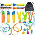 34-piece diving toy set including torpedoes, rings, and jellyfish with mesh storage bag - 20-Piece Set (Basic Style + Mesh Bag)