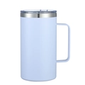 Detailed close-up of 24oz light blue stainless steel thermal mug with ergonomic handle - Matte White