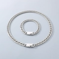 Polished silver stainless steel jewelry set featuring a Cuban link necklace and bracelet - Bracelet 21cm / 9mm Wide Type A Buckle / Steel