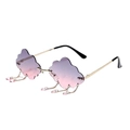 Cloud-shaped frameless pink gradient sunglasses with dangling water drop charms - Gold Frame Grey to Pink Gradient