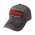 Détail de la casquette vintage délavée avec broderie Rockaroo et visière aux finitions usées - Taille unique / Marron