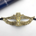 Luxury gold lace masquerade mask with intricate floral embroidery and black ribbons - Gold