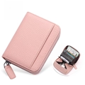 Pink lychee grain leather RFID card holder wallet with accordion design and coin pocket - JP-6001 Style / Light Pink