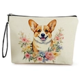 Beauty case in tela con simpatico cane corgi e stampa floreale con cinturino nero - Stile Corgi