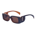 Rectangle sunglasses with black frame, amber orange temples and metal logo - Black Outer Brown Inner Brown Lens