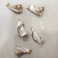 Set of five natural seashells with gold-plated edges and hanging loops for DIY jewelry - No.35 (White Brown Textured Shell - Gold Tracing)