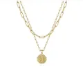 Double-layered gold paperclip chain necklace featuring a round pendant with embossed letter H - Letter-H