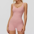 Oudroze eendelig yoga-bodysuit met U-hals en een nauwsluitende sportieve pasvorm - L / Grapefruit Roze
