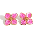 Pink four-leaf flower studs with golden frame and enamel finish on 316 stainless steel - Rose Red (KD3005)